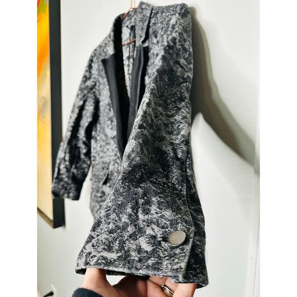 BADGLEY MISCHKA Grey Black Printed Floral 100% Cotton Fitted Charlie Blazer XL - Picture 4 of 12